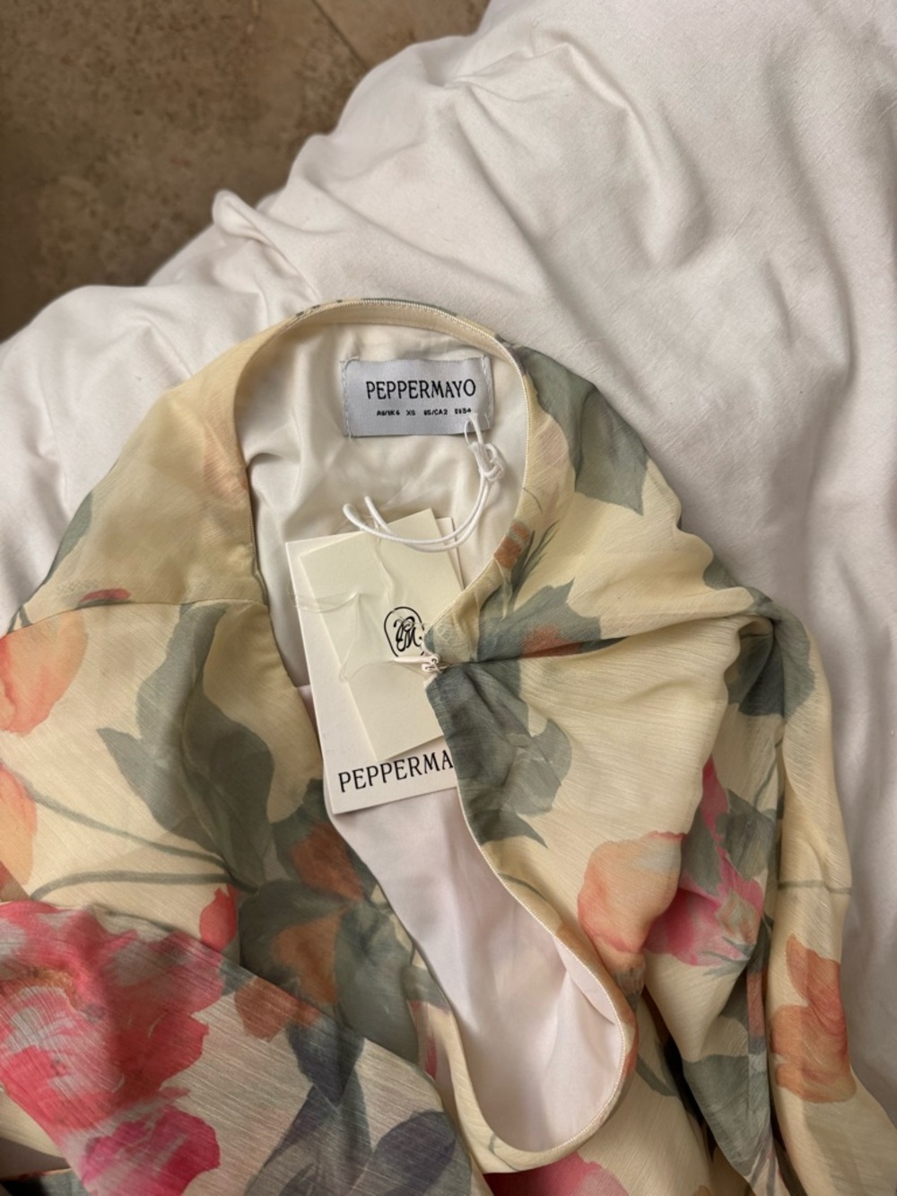 Peppermayo Cream Floral Chiffon Top with Pink & Green Blooms